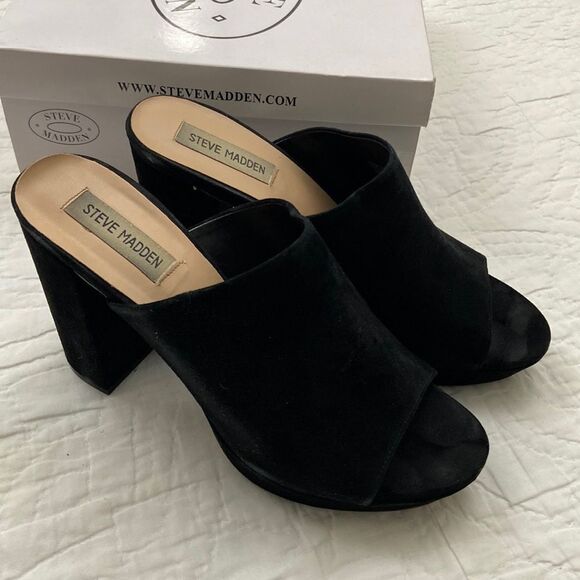 Steve Madden Tavish Black Leather Suede High Heels size 8.5 - Picture 1 of 8